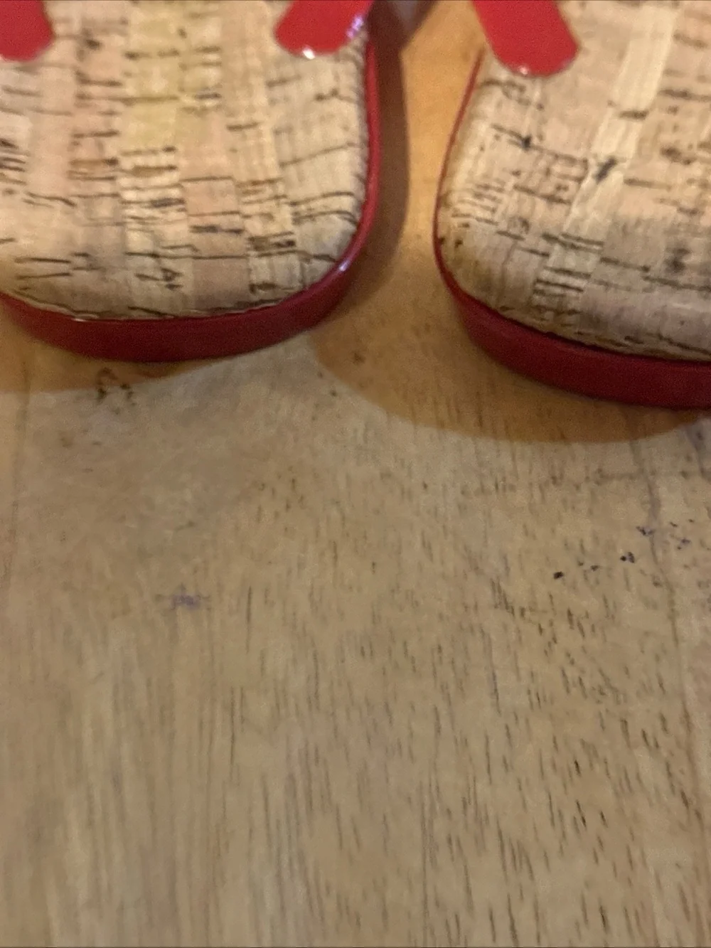 Michael Kors Red Cork-Print Flip Flop Sandals with Gold MK Logo